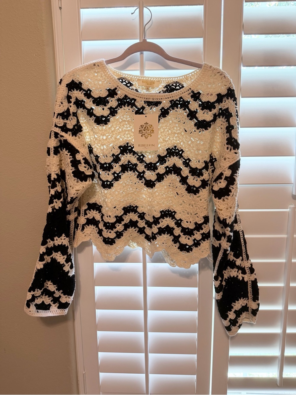 Rebellion Black & White Crochet Pullover Sweater
